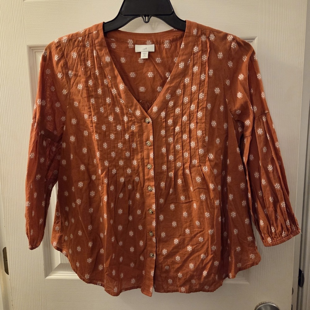 J. Jill sz S petite button up tunic top rust color embroidered casual boho